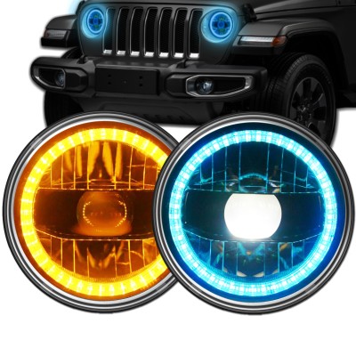 Sinoparcel 7 Inch Round LED Headlights with Blue Halo Ring,for Jeep Wrangler TJ JK JKU with DRL/Turn Signal with H4-H13 Adapter