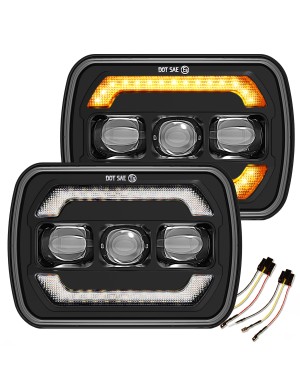 Sinoparcel 5x7 7x6 Inch LED Headlights, High/Low Sealed Beam with DRL and Turn Signal,6500K DOT Approved with H4 Plug