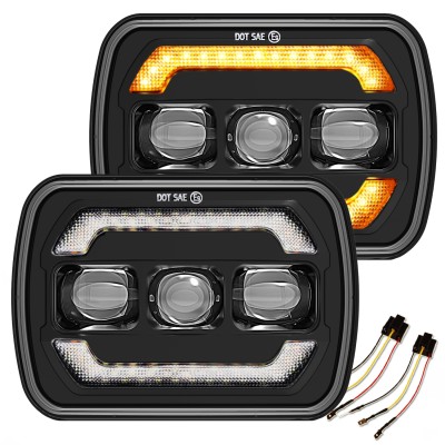 Sinoparcel 5x7 7x6 Inch LED Headlights, High/Low Sealed Beam with DRL and Turn Signal,6500K DOT Approved with H4 Plug