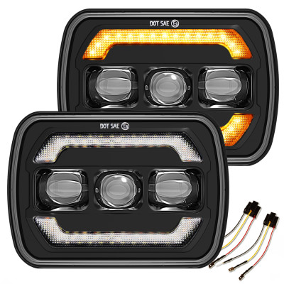 Sinoparcel 5x7 7x6 Inch LED Headlights, High/Low Sealed Beam with DRL and Turn Signal,6500K DOT Approved with H4 Plug